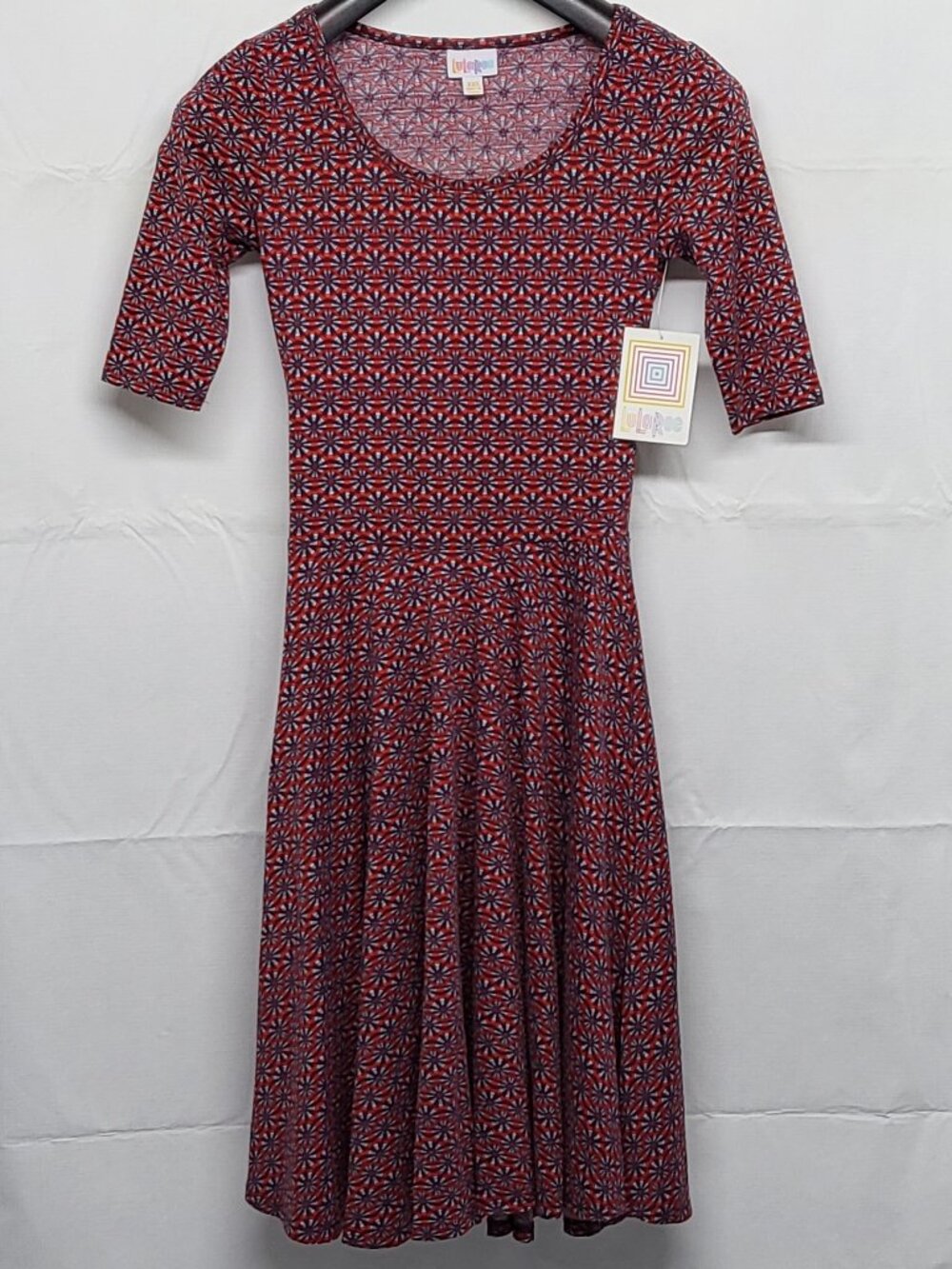 LuLaRoe Nicole Womens Dress XXS Fit & Flare Floral Stretch Short Sleeves